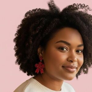 854. Beaded valentine bow earrings in red